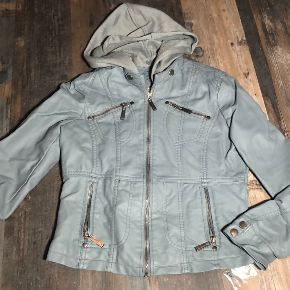 NWT Girls’ faux leather jacket with removable hood